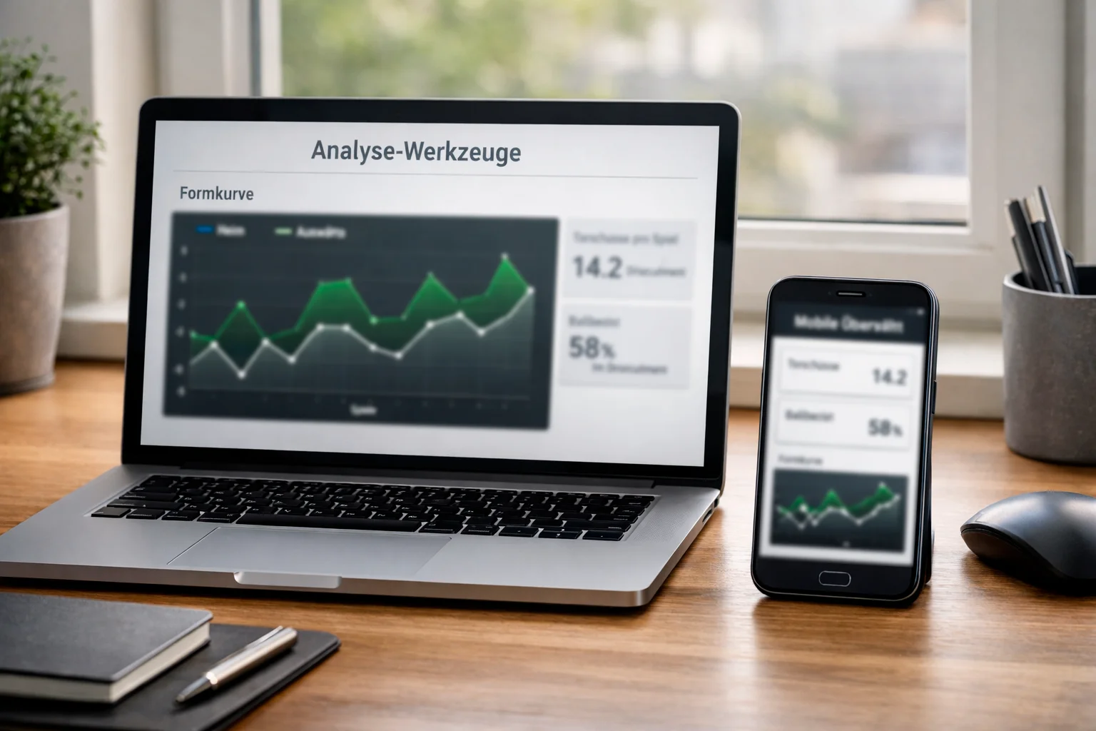 Laptop und Smartphone mit Fußball-Analysetools