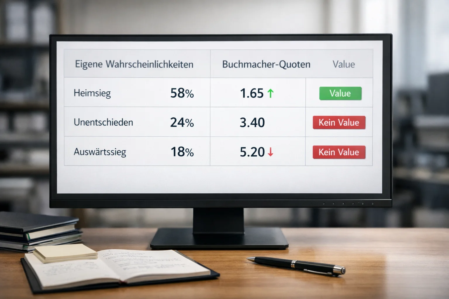 Vergleich zwischen eigener Berechnung und Buchmacherquoten