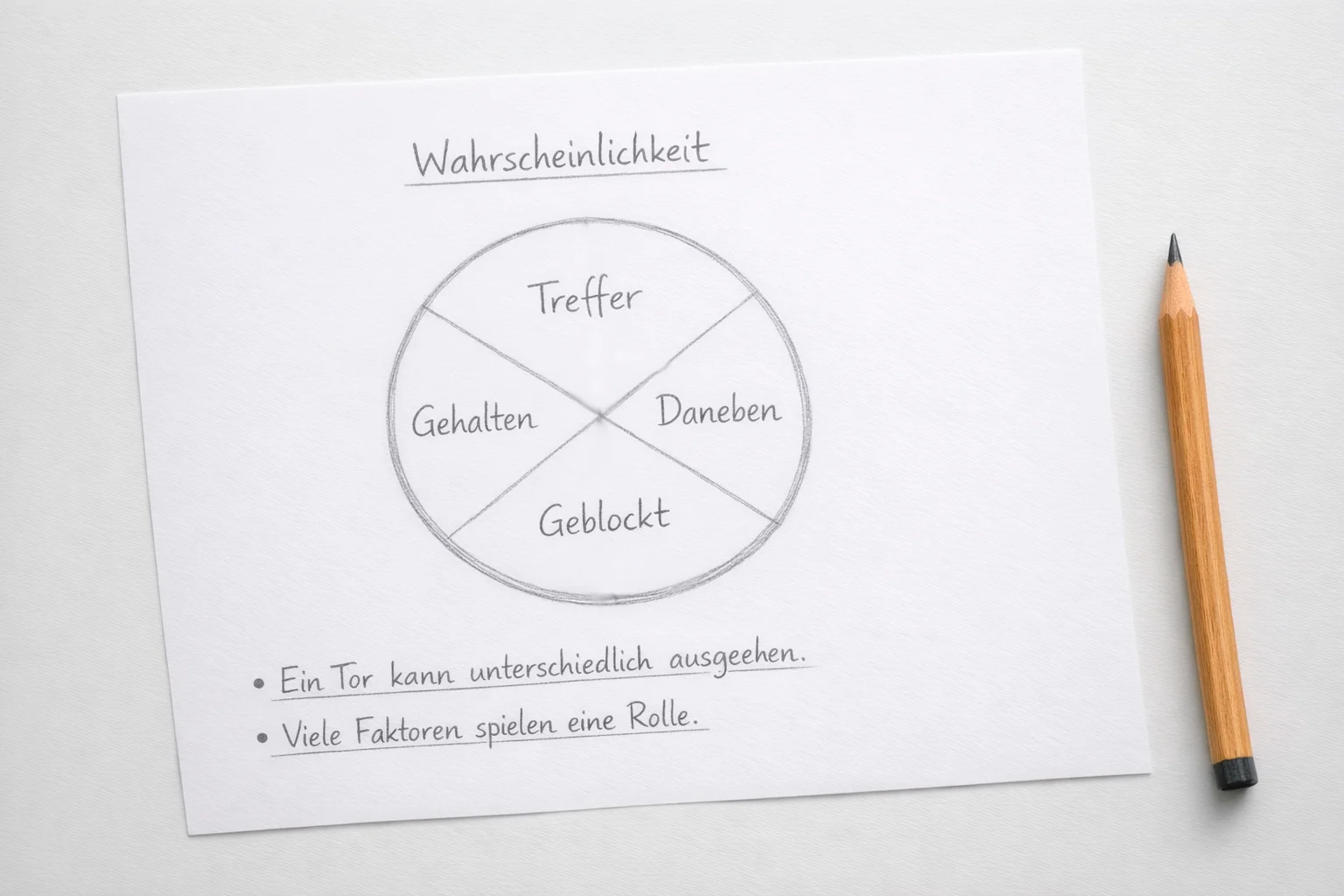 Einfache visuelle Darstellung von Wahrscheinlichkeiten mit Kreisdiagramm auf Papier