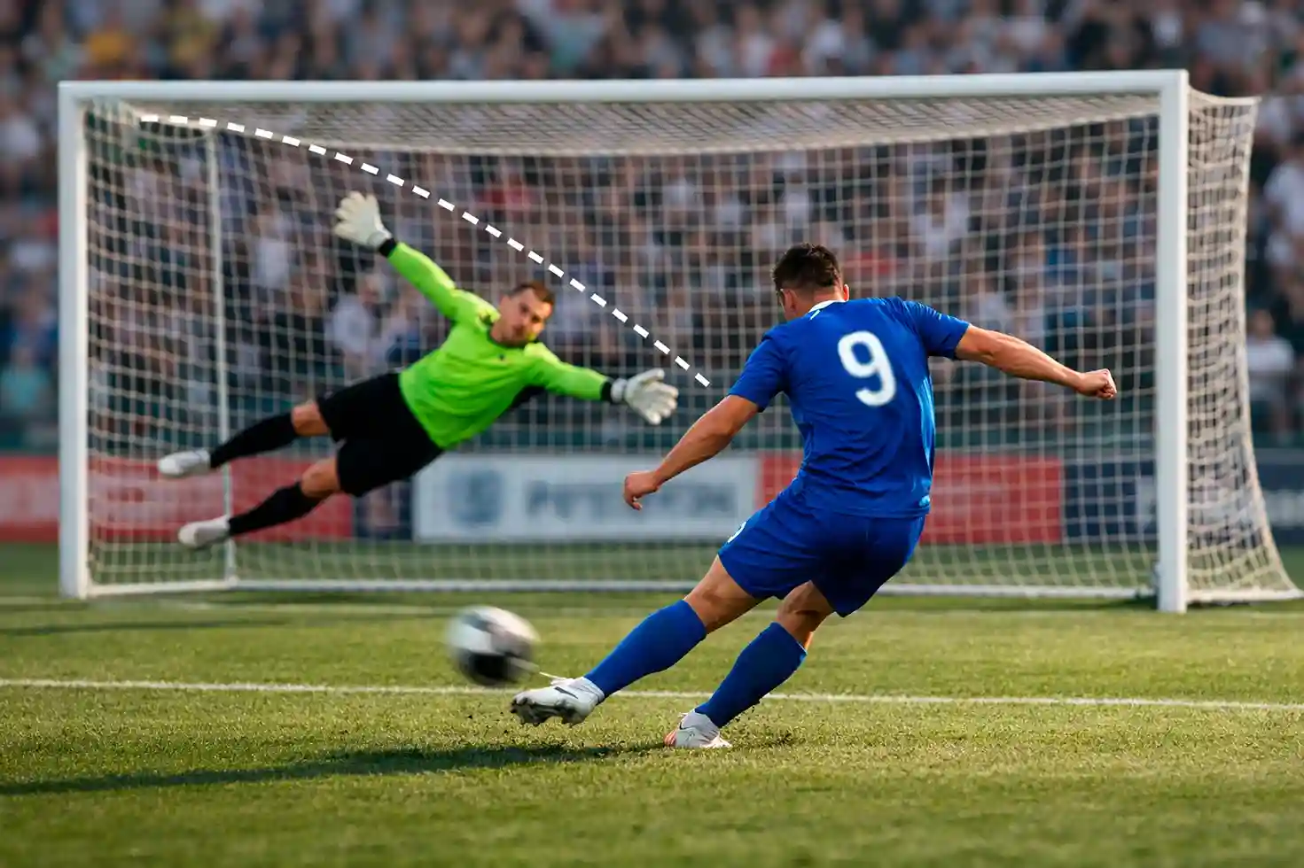 Schematische Darstellung der Faktoren bei der xG-Berechnung mit Schusswinkel und Distanz